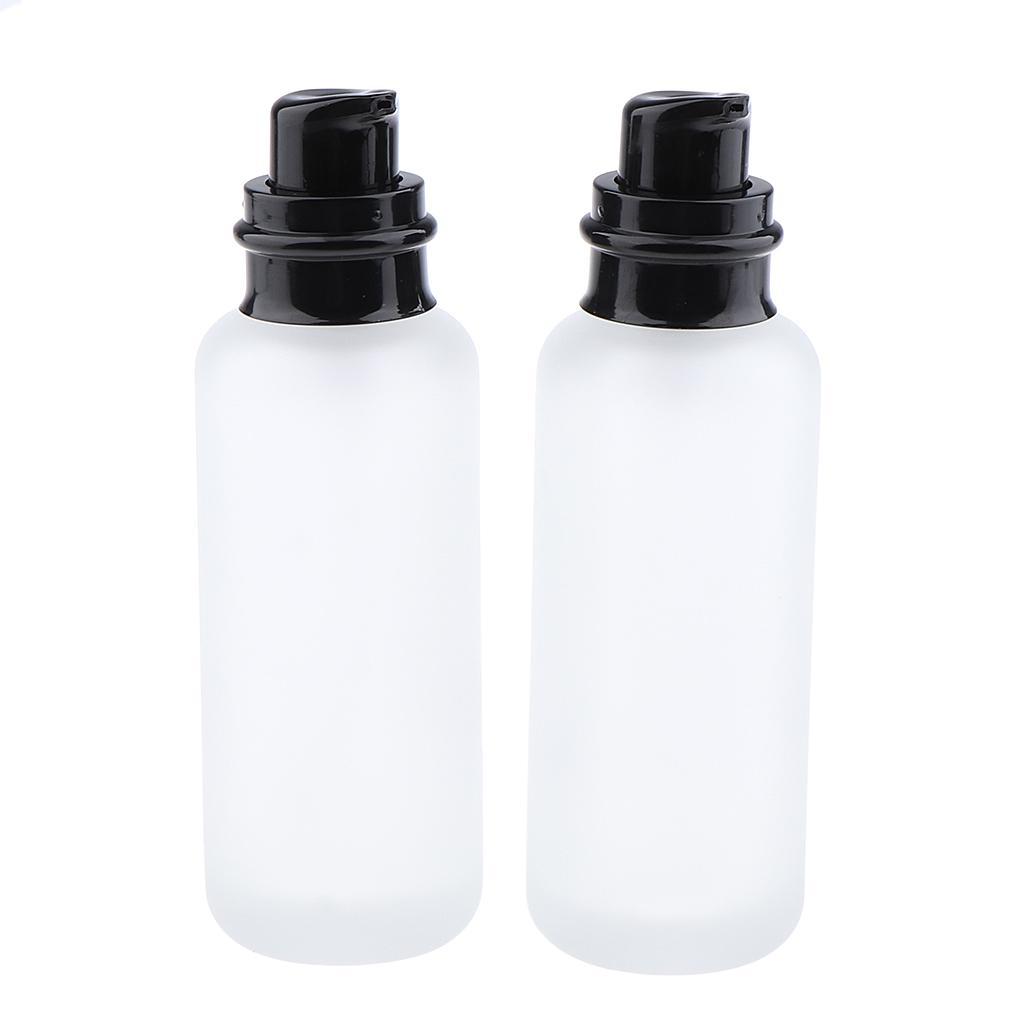 2x Empty Glass Makeup Container Lotion Cream Jar Pump Bottle Case for Travel