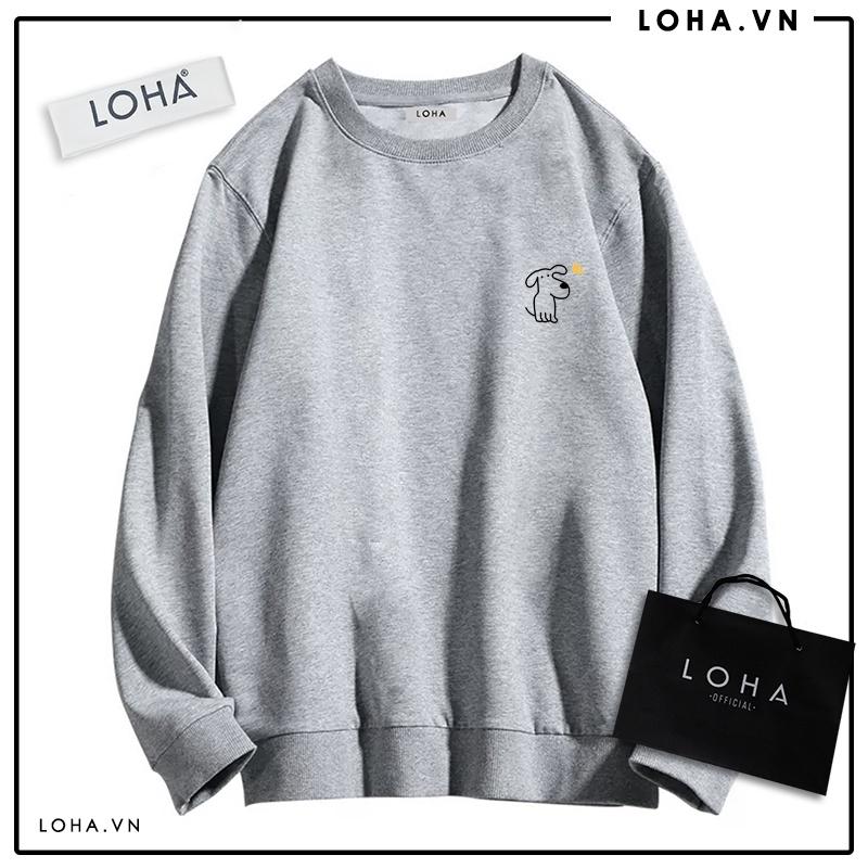 Áo Sweater in Hình chú Cún Đáng Yêu Oversize Basic áo nỉ Nhật cao cấp dài tay Unisex LOHA