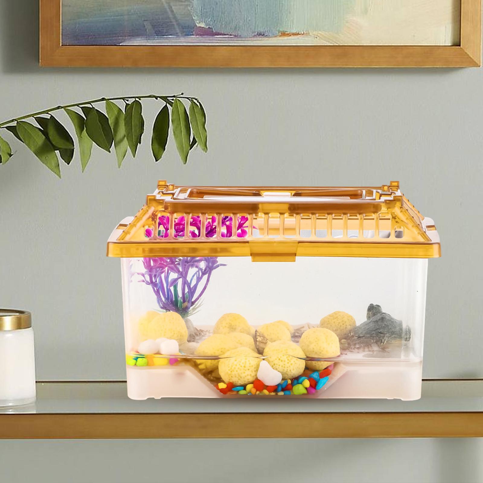 Small Turtle Tank with Handle and Cover with Platform Reptile Habitat Container Turtle Breeding Box Pet Feeding Box for Crayfish Lizards