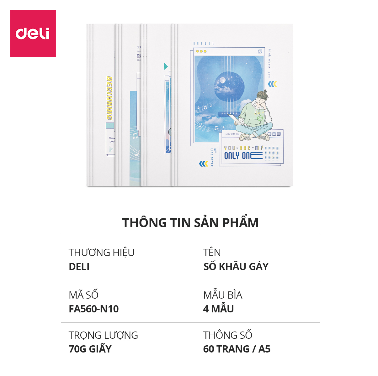 Sổ tay ghi chép khâu gáy A5 B5 kẻ ngang 80 120 trang phiên bản Vương Nguyên mới Deli - Màu ngẫu nhiên - Phù hợp làm sổ planner kế hoạch, sổ nhật kí, tập vở ghi chép - FA560-N10