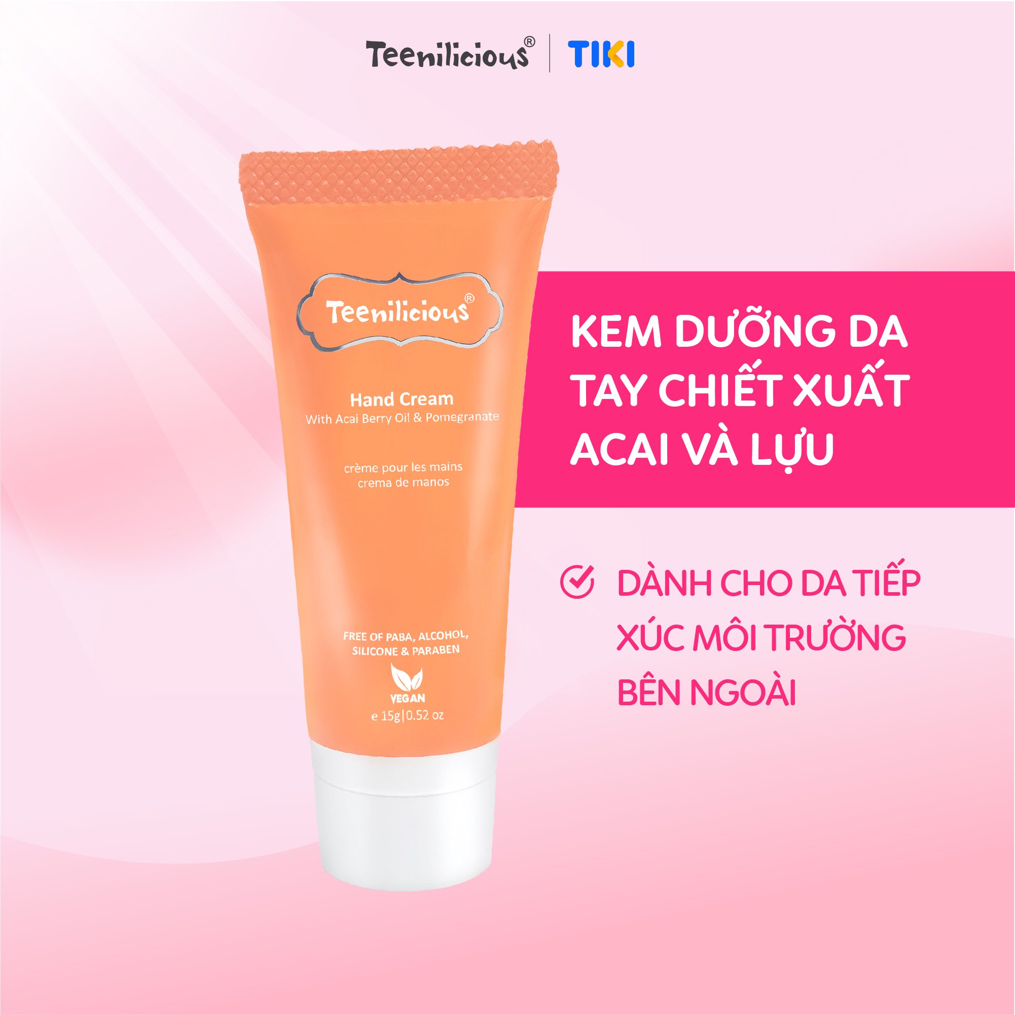 [Mini Size] Kem Dưỡng Da Tay Chiết Xuất Acai Và Lựu Teenilicious Hand Cream With Acai Berry Oil &amp; Pomegranate 15g - Nuôi Dưỡng Và Giữ Ẩm, Dành Cho Da Nhạy Cảm