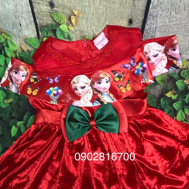 Đầm Noel bé gái in hình Elsa