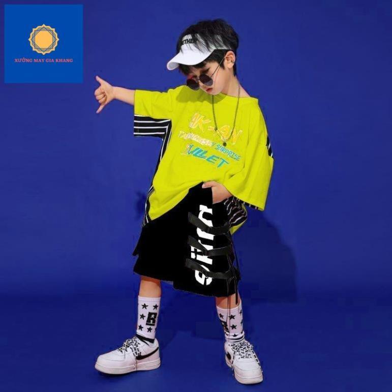 Đồ bộ bé trai, bé gái, kiểu dáng HipHop cá tính, sành điệu, thun cotton ngắn tay - GiaKhang (Màu trắng) (210578)