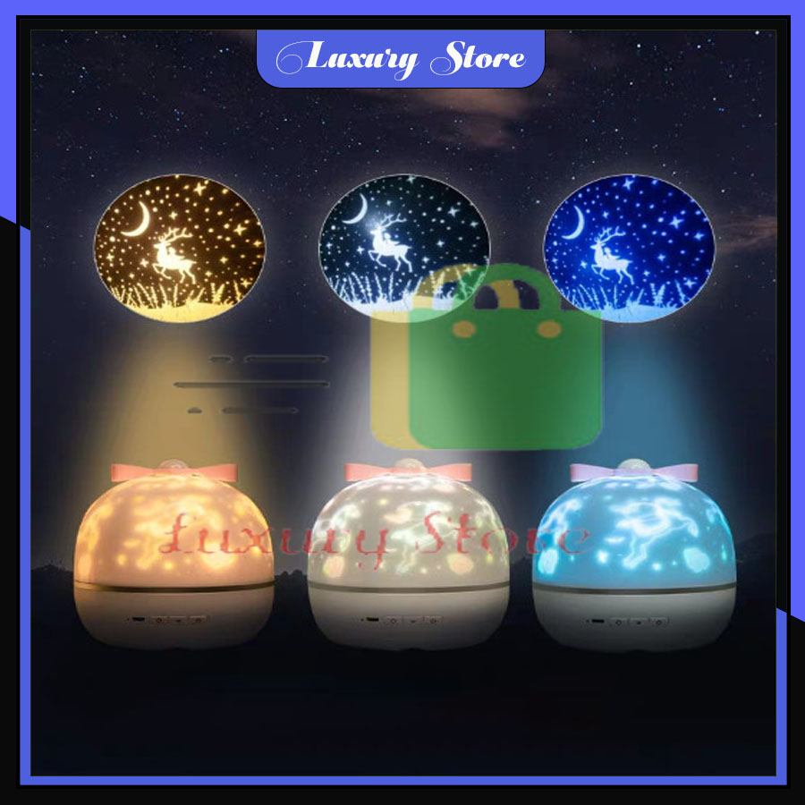 Đèn chiếu Ngàn Sao trang trí phòng - Đèn chiếu ngàn sao 6 phong cách kiêm đèn ngủ xoay tự động 360 độ