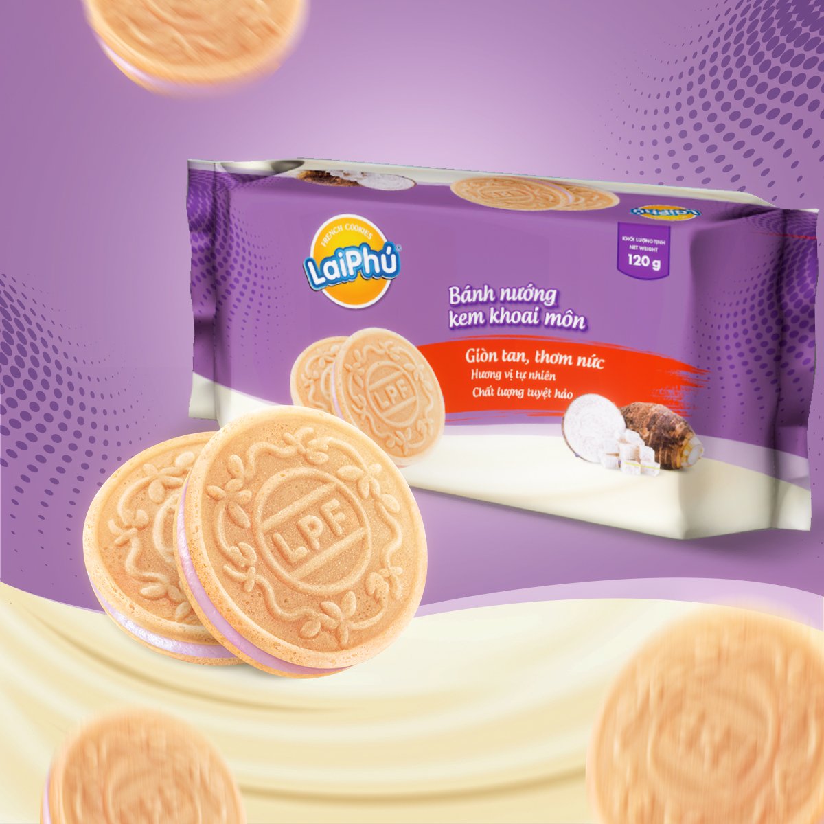 Combo 3 Gói Bánh Cookies Lai Phú Kem Môn 120G