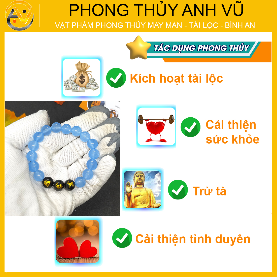 Vòng tay tam hợp hợi mão mùi đã khai quang - chất liệu mã não xanh tự nhiên - size 8 10ly - may mắn tài lộc - Vòng Tam Hợp Anh Vũ