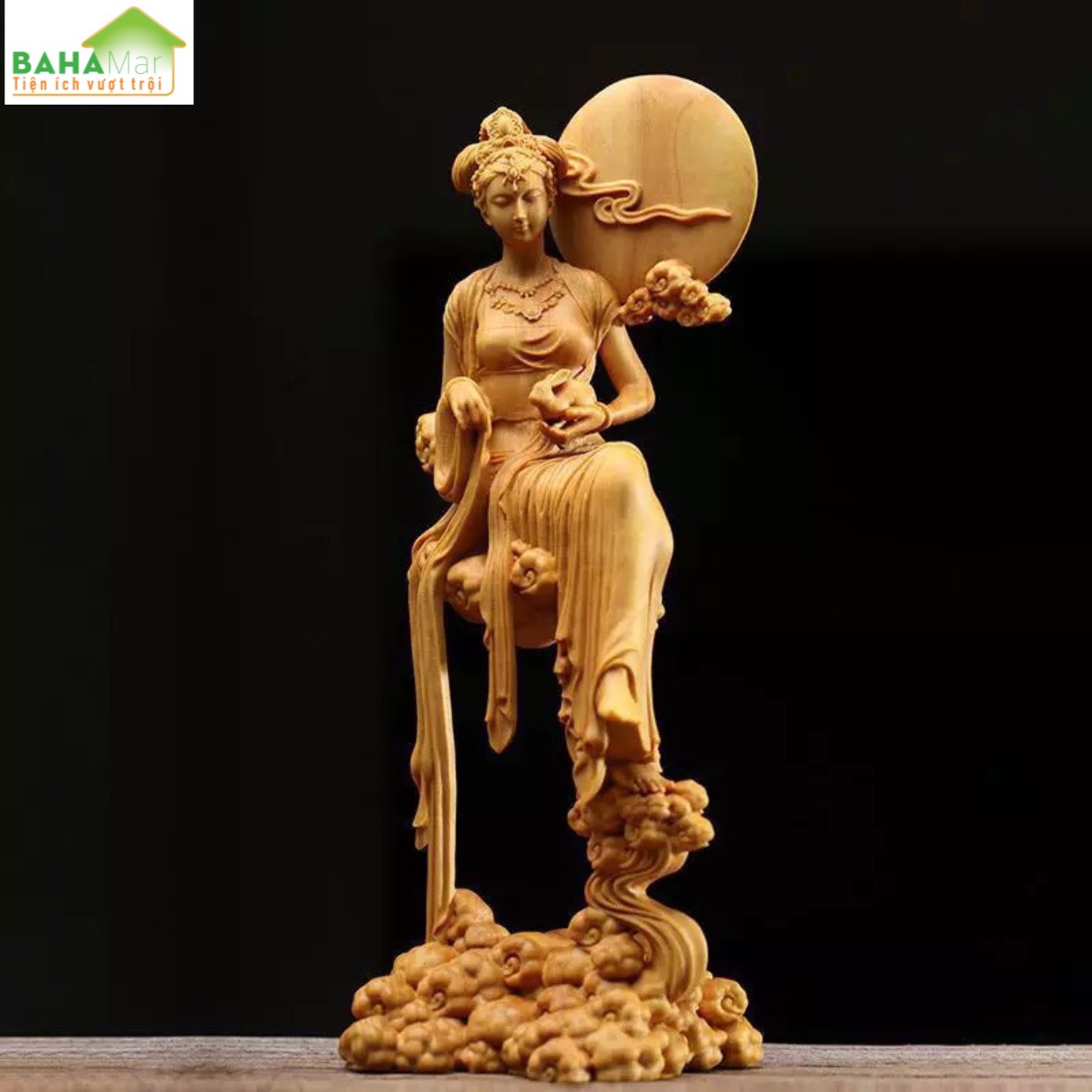 TƯỢNG ĐIÊU KHẮC GỖ - TIÊN HẰNG NGA VÀ THỎ NGỌC TRONG CỔ TÍCH "BAHAMAR" Chất liệu gỗ chắc chắn, chất lượng cao và bảo vệ môi trường, tay nghề tinh tế và chất lượng cao.