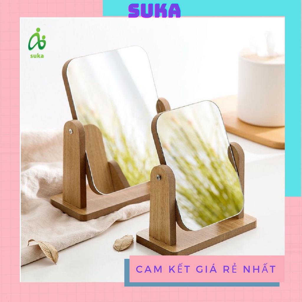 Gương trang điểm-Gương gỗ để bàn đế xoay 360 độ size nhỏ 18x20cm SK