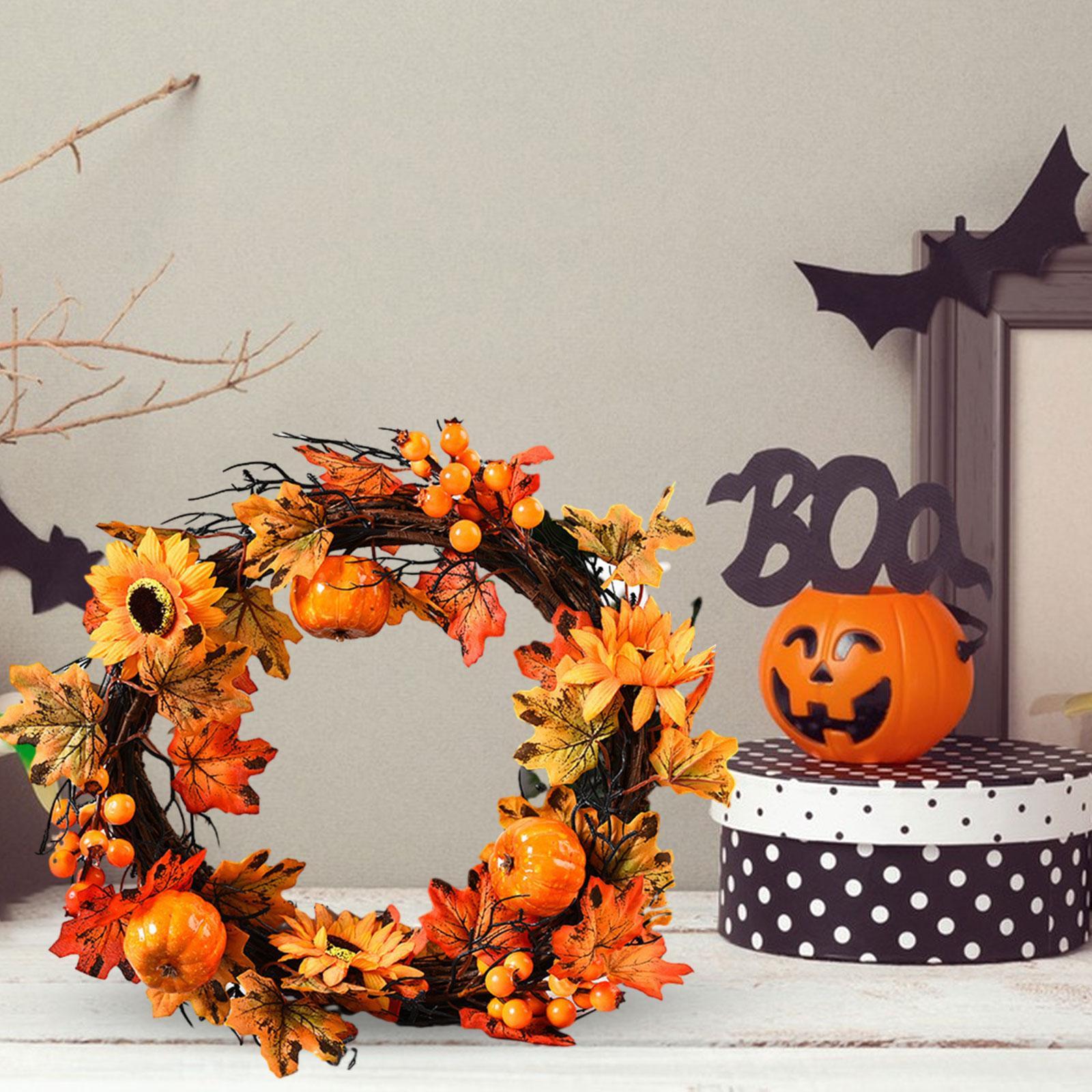 Fall Wreath for Front Door Porch Autumn Wreath Artificial Wreath Maple Leaves Wreath Harvest Wreath for Wall Farmhouse Decor