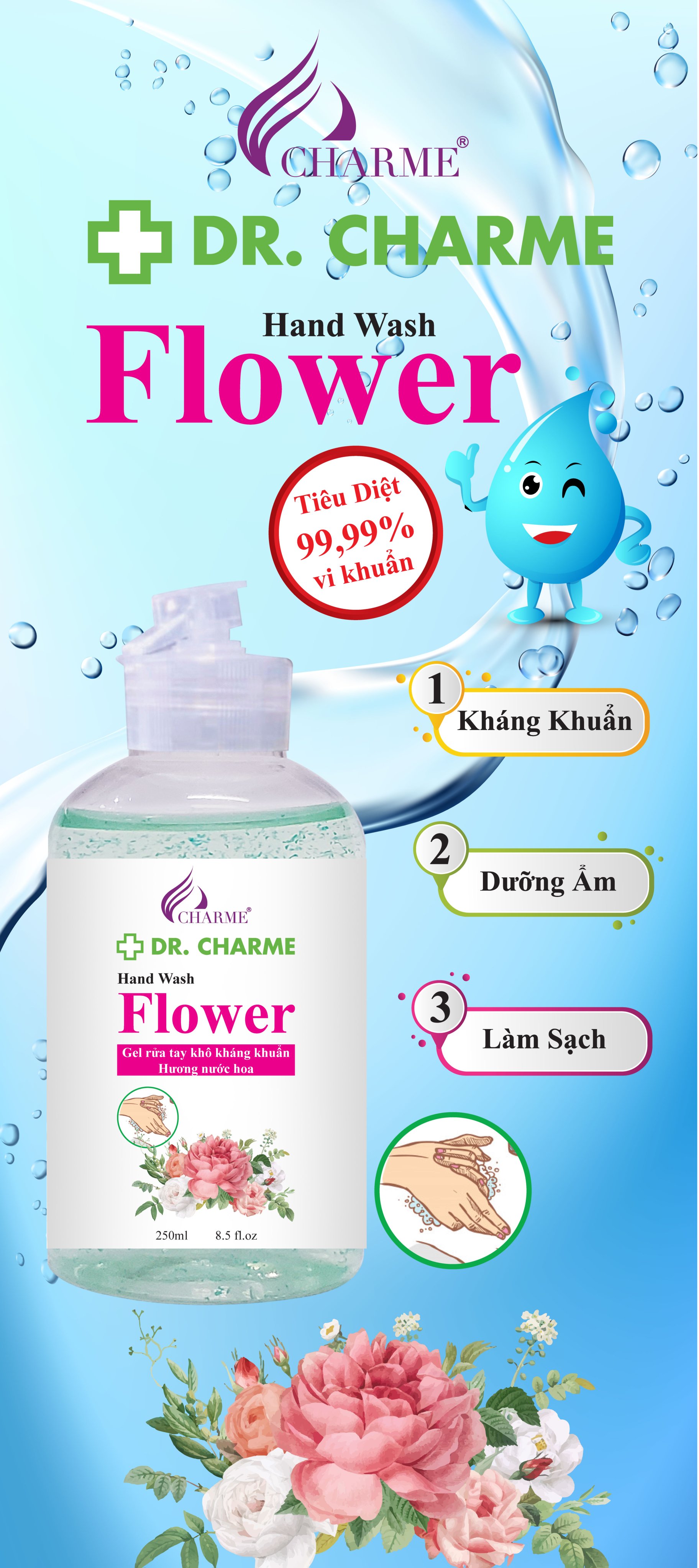 Gel Rửa Tay Khô Kháng Khuẩn Hương Nước Hoa DR. CHARME Flower 250ml