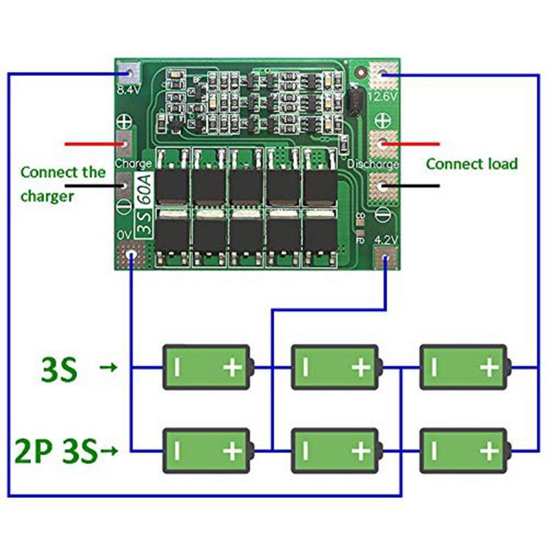 Bảng Mạch Bảo Vệ Pin Li-Ion G4 3s 60a Bms 11.1v 4.6v 18650 Li-On