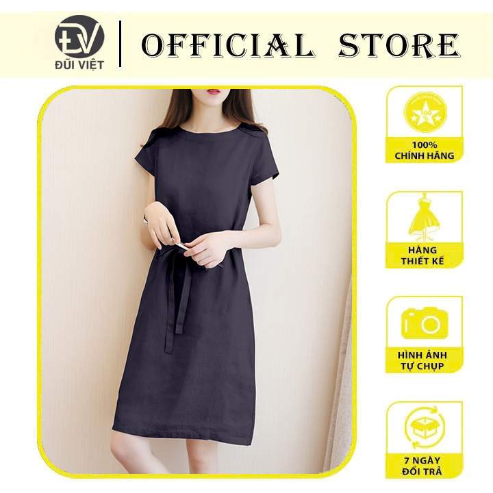 Váy Nữ Dáng Dài Đầm Suông Trơn Thắt Eo Phong Cách Hàn Quốc-Thời Trang Nữ Đũi Việt