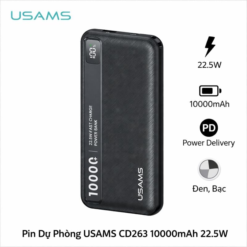 Pin sạc dự phòng Usams CD263 22.5W Fast Charging Power Bank 10000mAh - Hàng Chính Hãng
