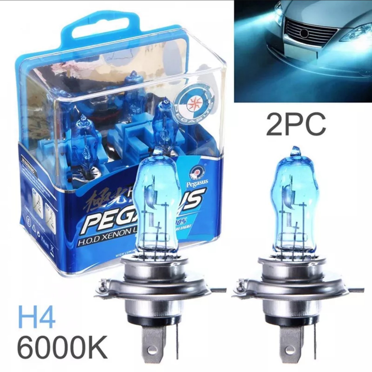 Hộp 2 bóng đèn pha Xenon ô tô xe máy H4 100W HOD 6000K siêu sáng mẫu mới loại tốt, đồ chơi xe hơi