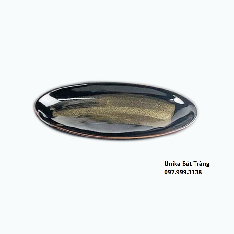 Khay bầu dục xoài 29*14cm men hỏa biến - Đĩa bầu dục xoài men cánh gián - Gốm Unika Bát Tràng