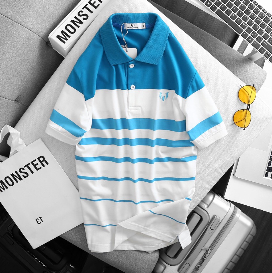 Áo thun polo nam kẻ sọc ngang có cổ bẻ cá sấu trung niên ND04