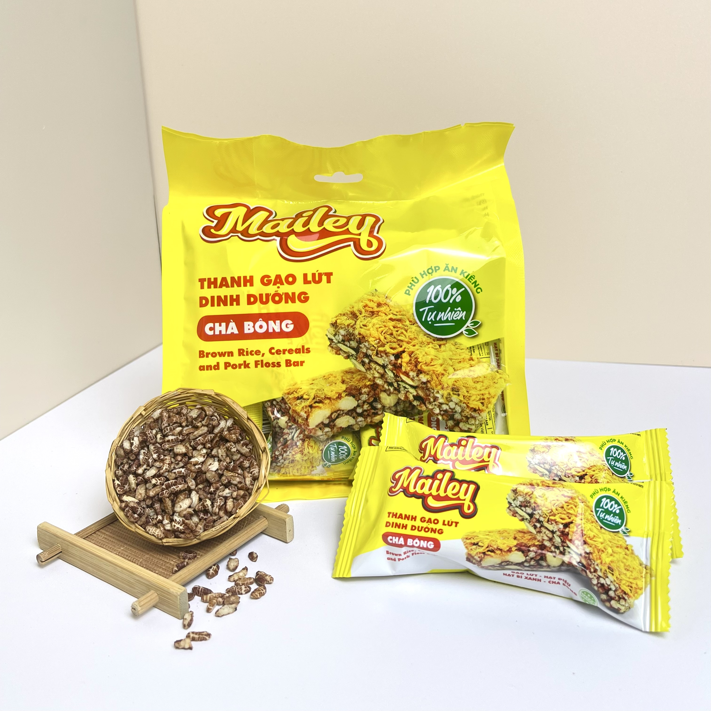 Thanh gạo lứt dinh dưỡng chà bông Mailey túi 180g