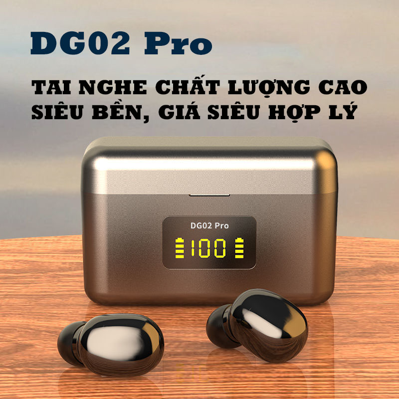 Tai nghe true wireless không dây chất lượng cao DG02 pro, bluetooth 5.2, sạc nhanh type C màu đen