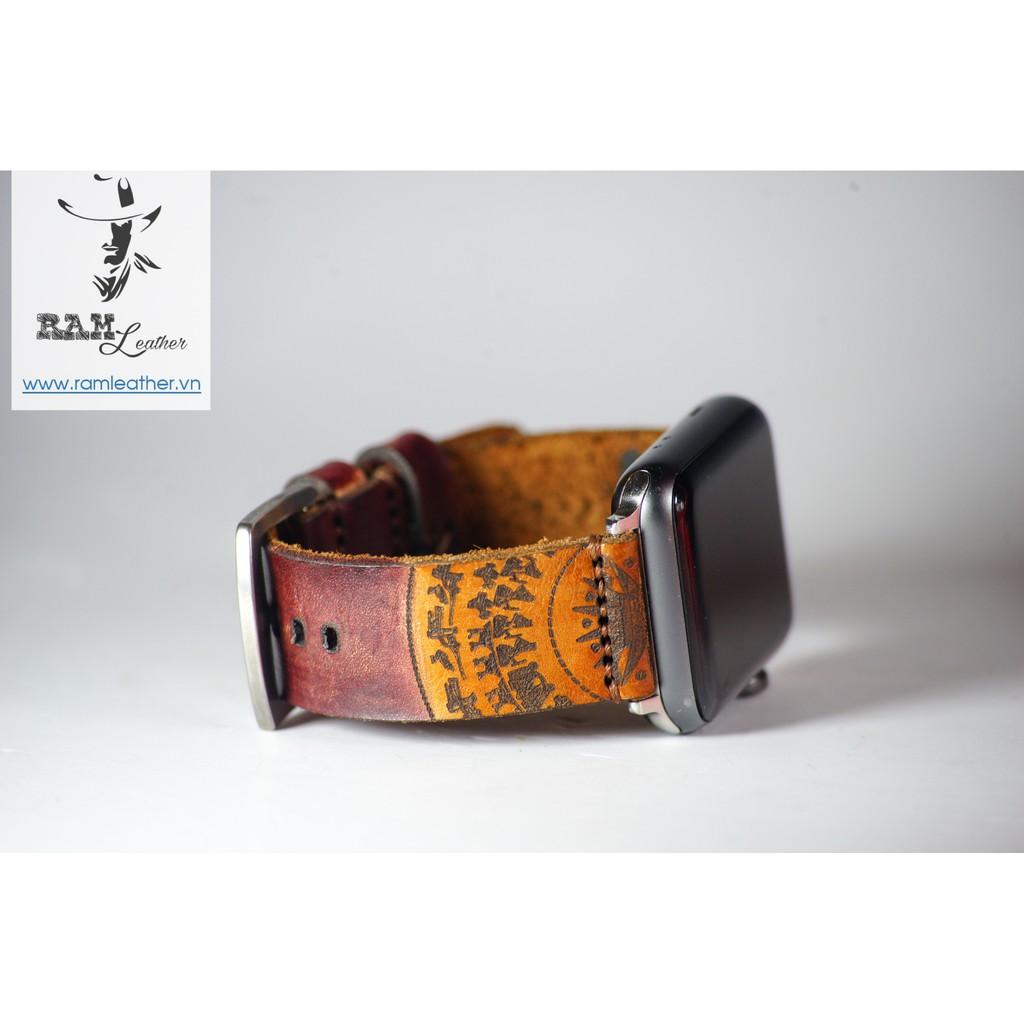 DÂY ĐỒNG HỒ DA BÒ VEGTAN Ý NHUỘM THỦ CÔNG MÀU BURGUNDY - RAM TRỐNG ĐỒNG SIMPLE