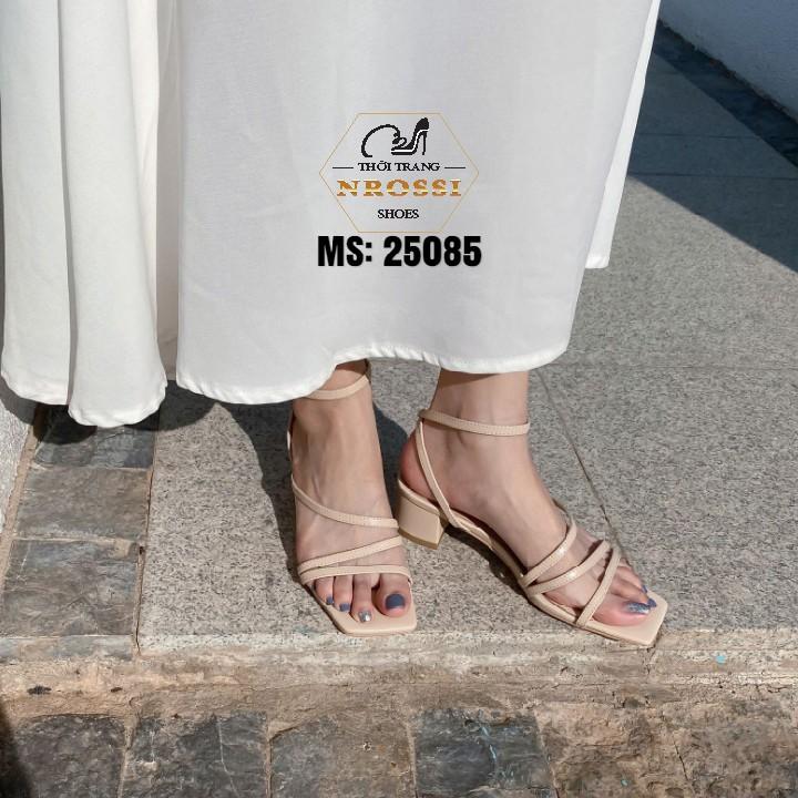 FREESHIP Giày sandal gót vuông dây mảnh 5p màu kem size lớn NRossi