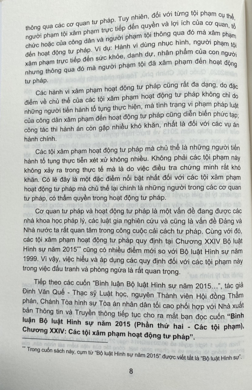 Bình Luận Khoa Học Bộ Luật Hình Sự năm 2015 ( Phần Thứ Hai – Các Tội Phạm ) Chương XXIV Các Tội  Hoạt Động Tư Pháp