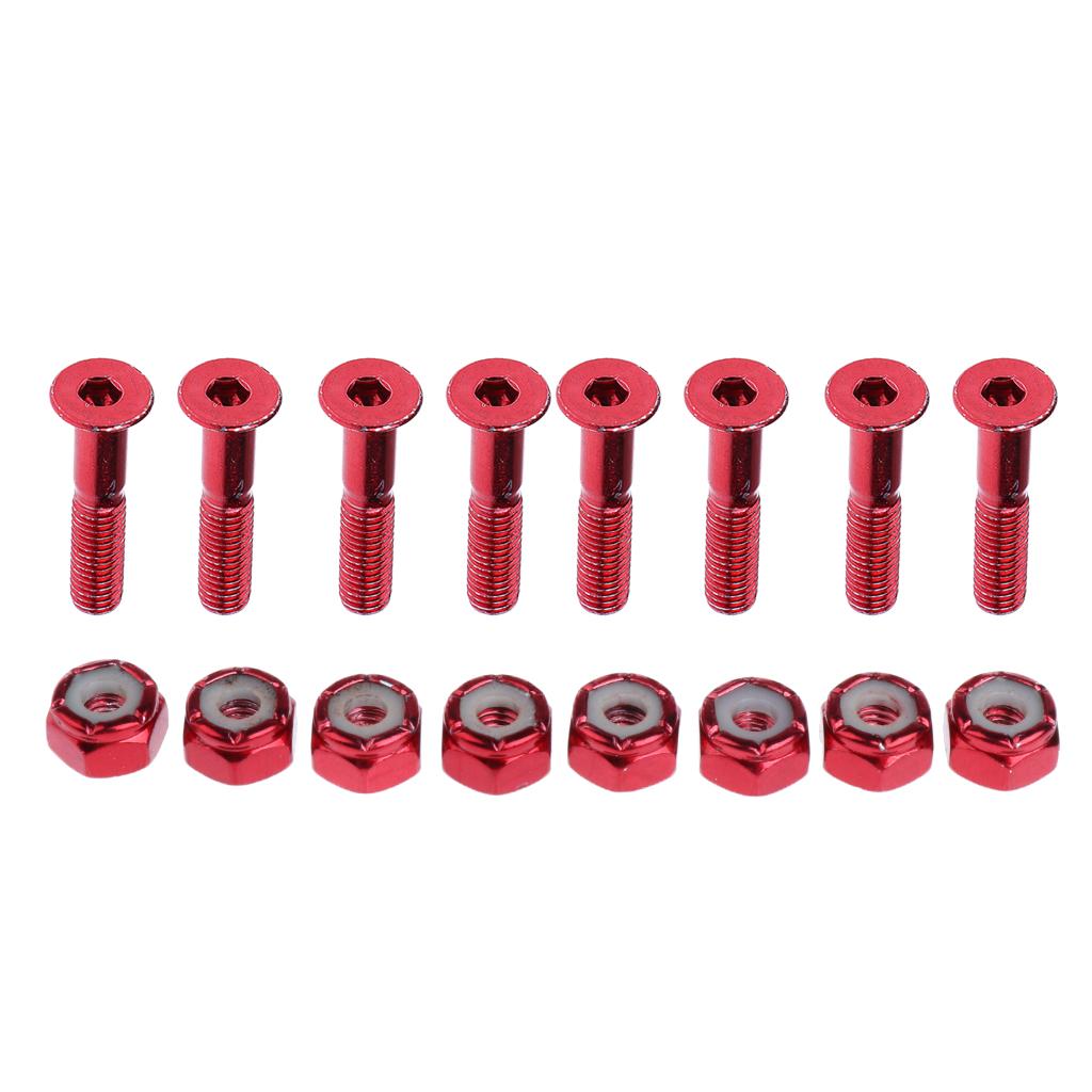 2x8pcs Replacement Skateboard Truck Hardware Set Longboard Screws Bolts Red