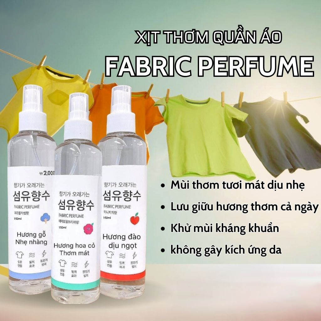 Xịt Thơm Khử Mùi Quần Áo Fabric Perfume Hàn Quốc 150ml Tiện Lợi, Xịt Thơm Phòng Đa Năng- Giao mùi ngẫu nhiên