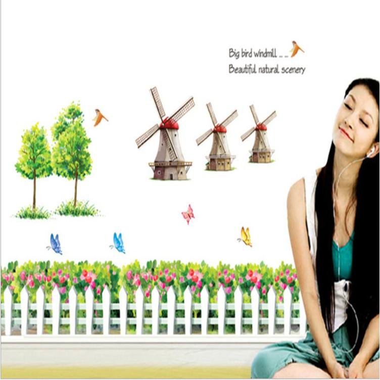 Decal trang trí tường - Hàng rào tỉ muội Cối Xay gió 02
