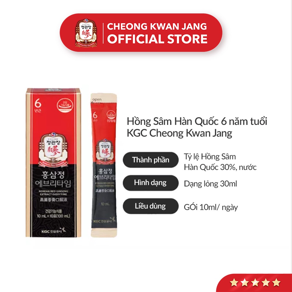 Tinh Chất Hồng Sâm Pha Sẵn KGC Cheong Kwan Jang EveryTime Original (10 ml x 10 gói)