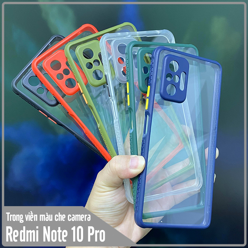 Ốp lưng cho Xiaomi Redmi Note 10 Pro trong viền màu che camera 4 Góc chống sốc