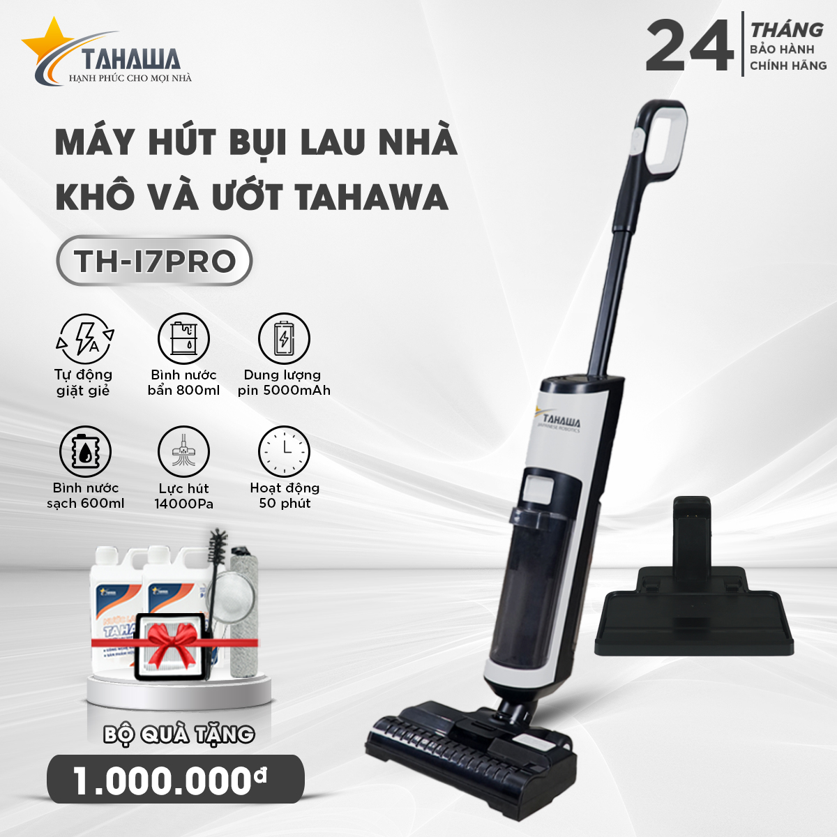 Máy hút bụi cầm tay TAHAWA TH-I7 Pro Máy hút bụi lau nhà cầm tay khô và ướt, tự động giặt giẻ 2 bình chứa nước riêng biệt, tự giặt giẻ, sữ dụng bơm nước điện tử, diệt khuẩn