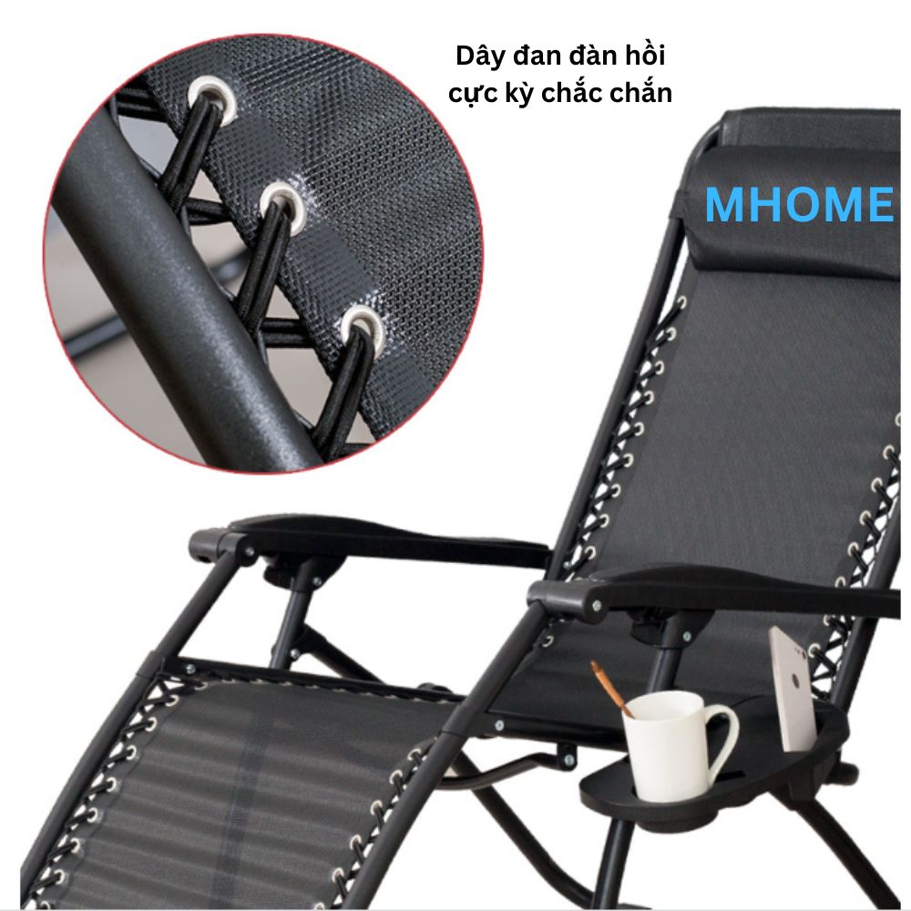 Ghế xếp thư giãn hạng sang Mhome MH63 - Hàng Chính Hãng( Tặng gối tựa đầu và khay chứa nước, điện thoại)