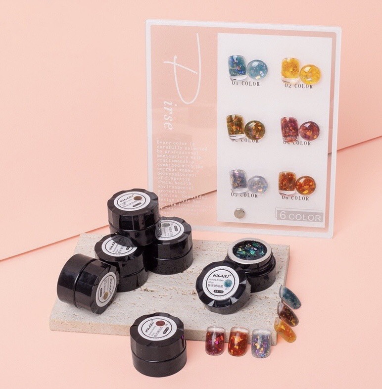 Set hổ phách 5 màu tặng kèm bảng màu sơn sẵn làm nail