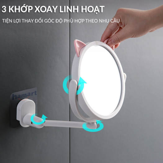 Gương Trang Điểm Dán Tường Xoay 360 Độ Họa Tiết Mèo - Chính Hãng 