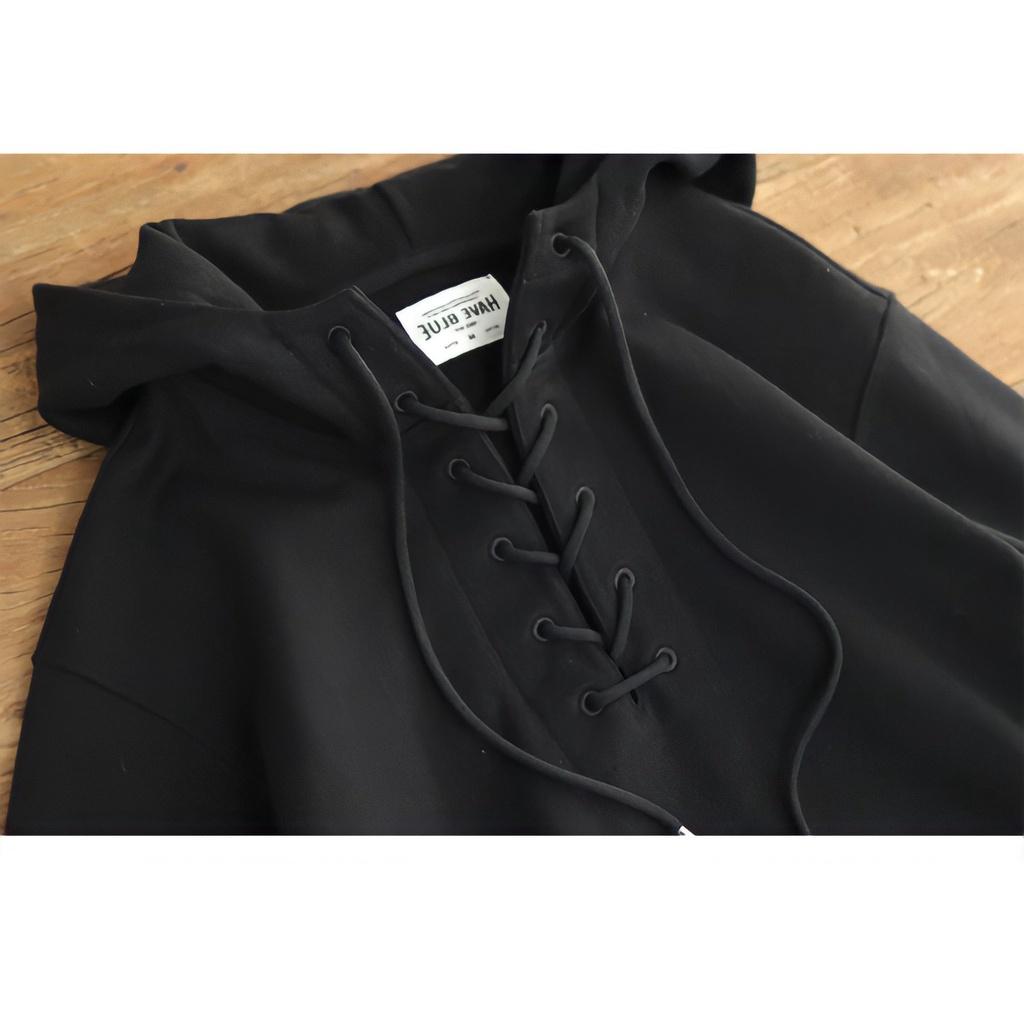 Áo Hoodie Nam Nữ Nỉ Ngoại Unisex Dây Đan Mũ Rộng Dáng Thụng