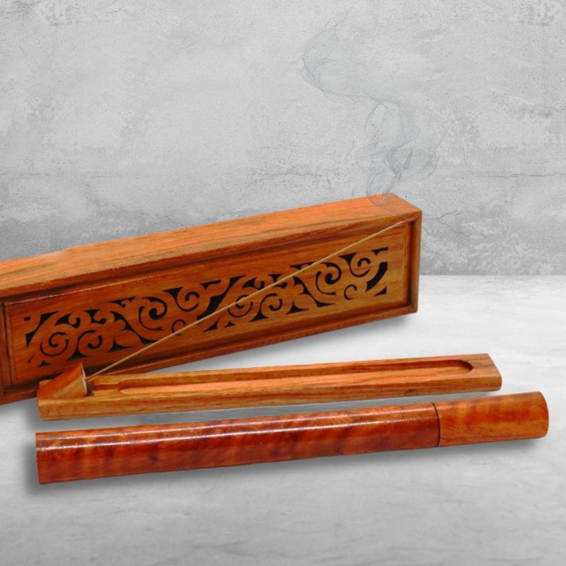 Bộ hộp gỗ xông đốt nhang trầm hương không tăm 3 trong 1 - Hộp Gỗ hương xông trầm hương Dài 26cm
