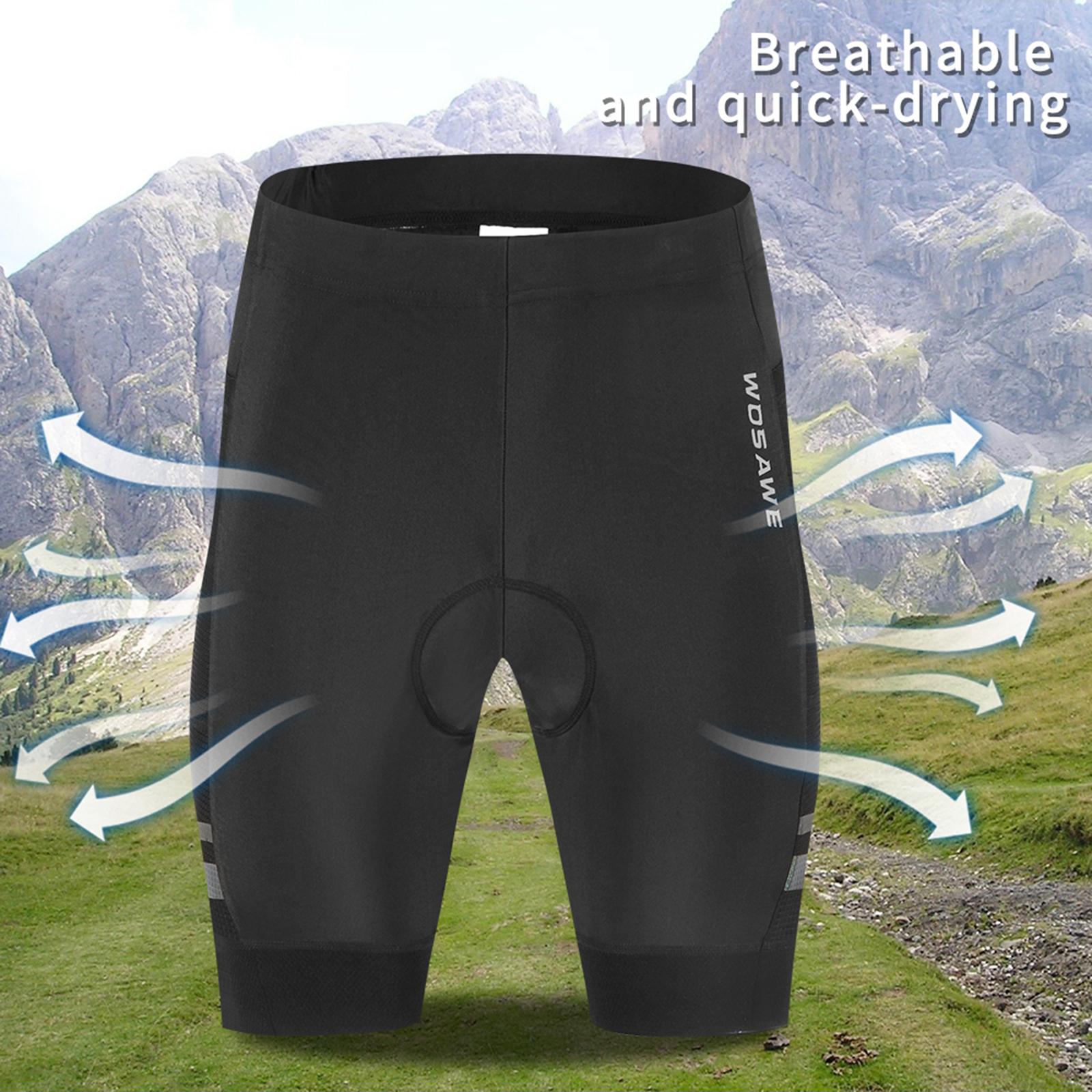 Men Padded Bike Shorts with Pocket and Reflective Strap, Men's Cycling Shorts Wide Waistband Biking Bicycle Pants Riding Trousers