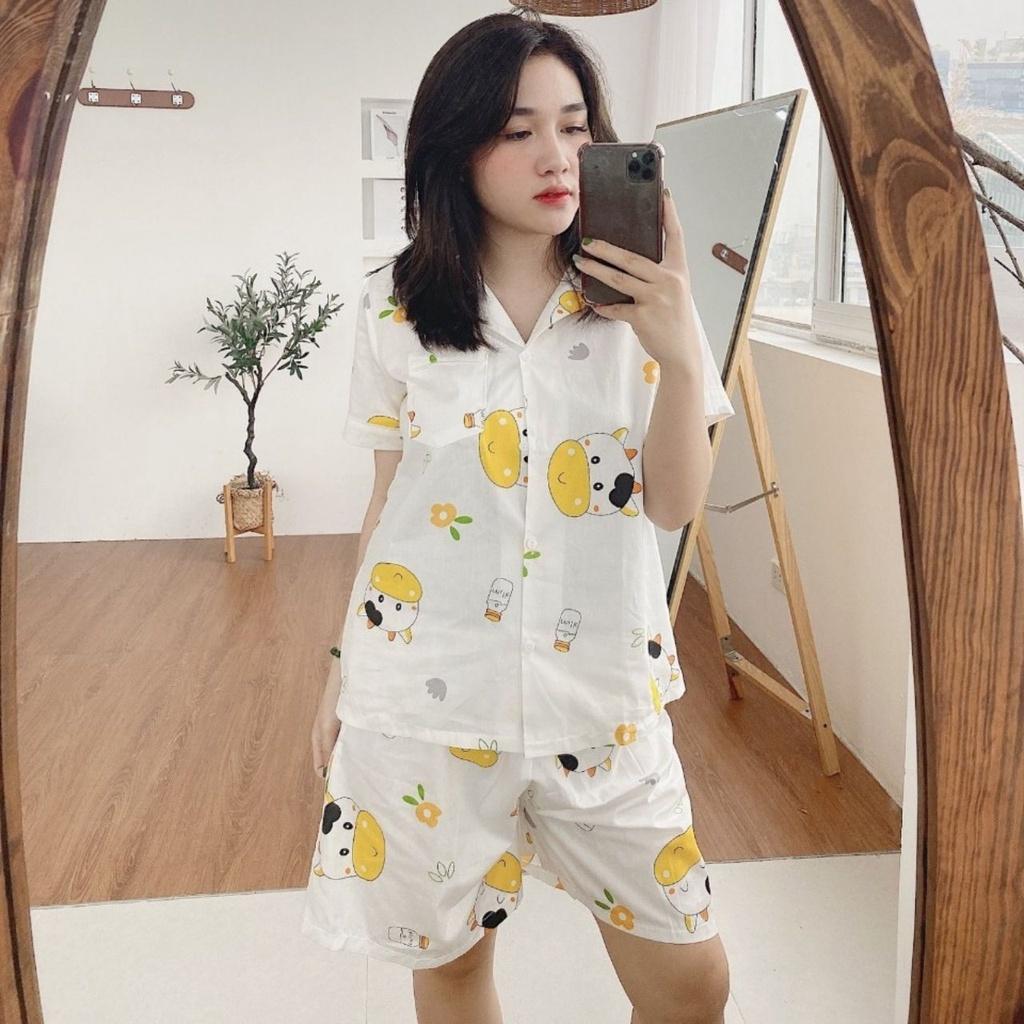 ĐỒ BỘ PIJAMA NỮ MẶC NHÀ CHẤT THÔ MỀM HỌA TIẾT XINH XẮN QUẦN CỘC