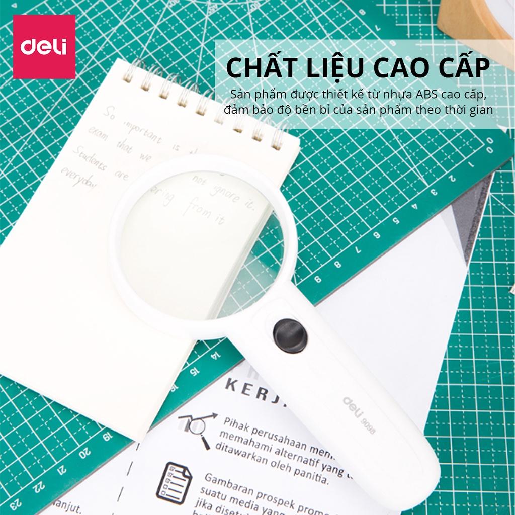 Kính Lúp Màu Trắng Phóng Đại x3.5 Lần Có 2 Đèn Led Deli - 9098