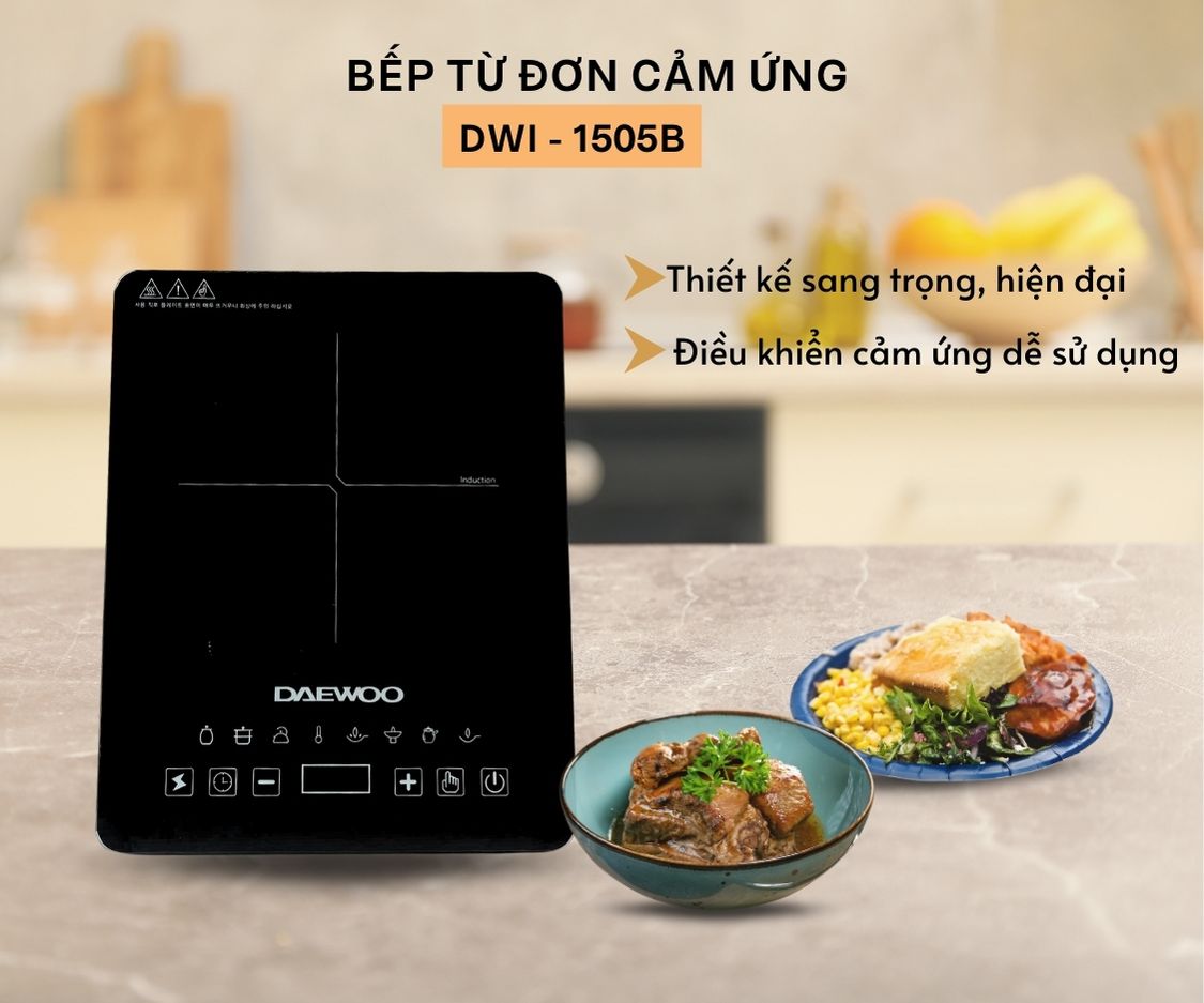Bếp Từ Đơn Daewoo DWI-1505B, 8 chế độ cài sẵn 1500w - Hàng chính hãng