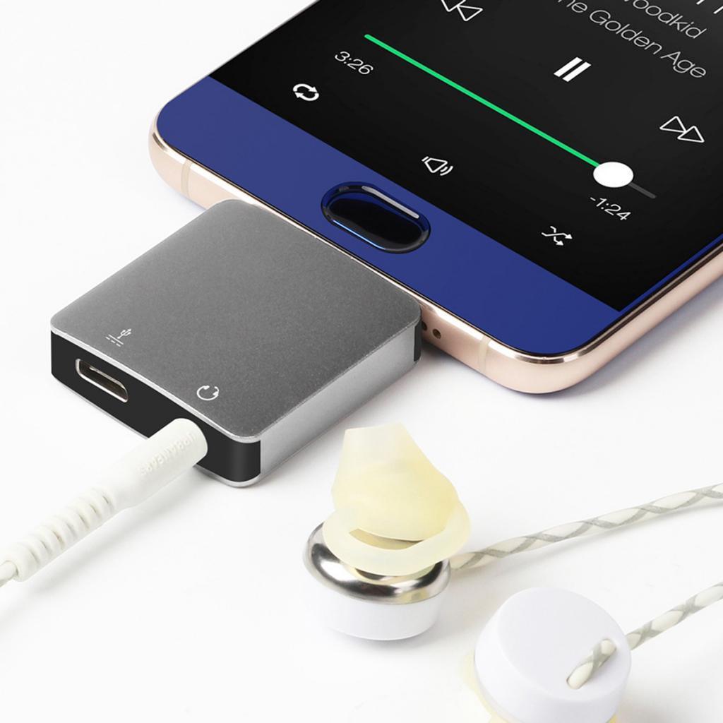 Type C to Audio Adapter, 2 in1 Type-C to 3.5mm Earphone Audio Jack Converter