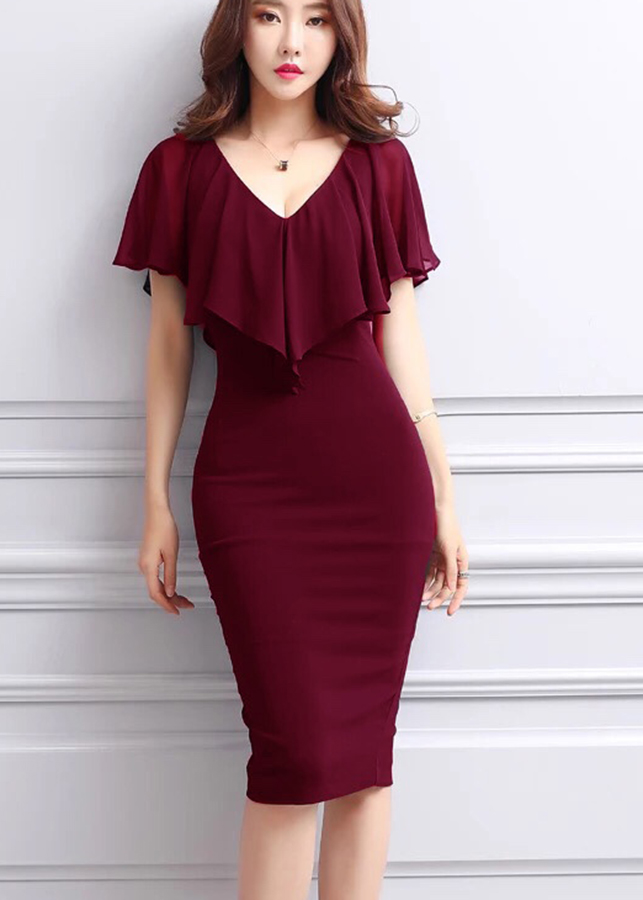 Đầm ôm phối voan tay cánh tiên - DT819