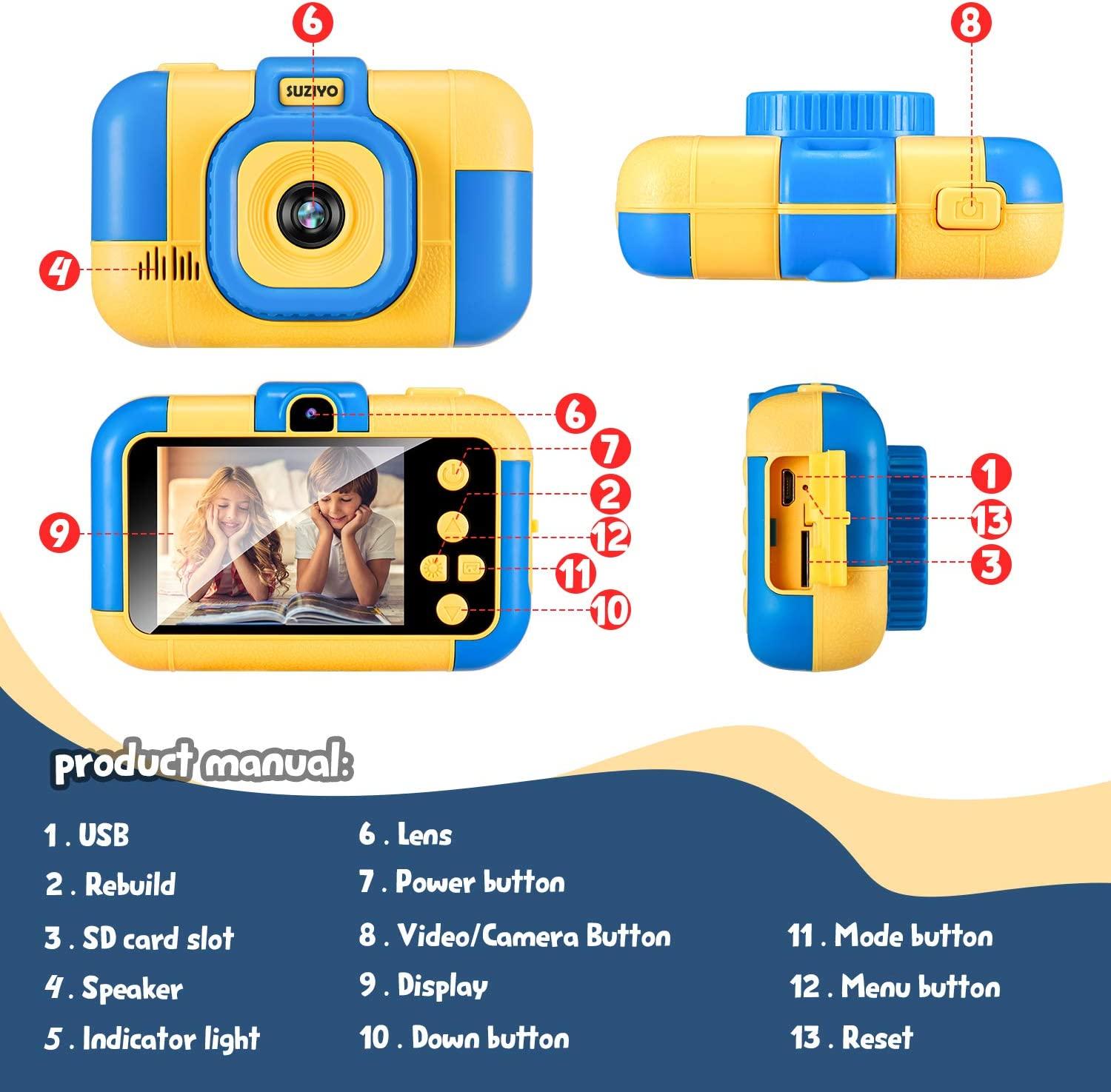 Camera trẻ em, máy quay video kỹ thuật số ống kính kép 1080p 2,4 inch HD, Món quà tốt nhất