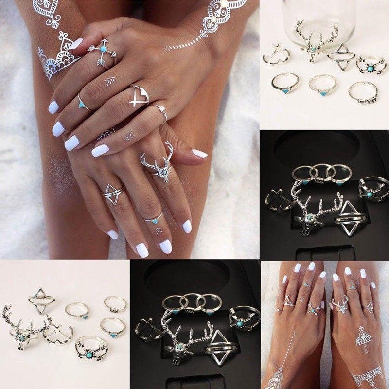 Bộ 7 nhẫn đeo khớp ngón tay phong cách boho cho nữ PG503