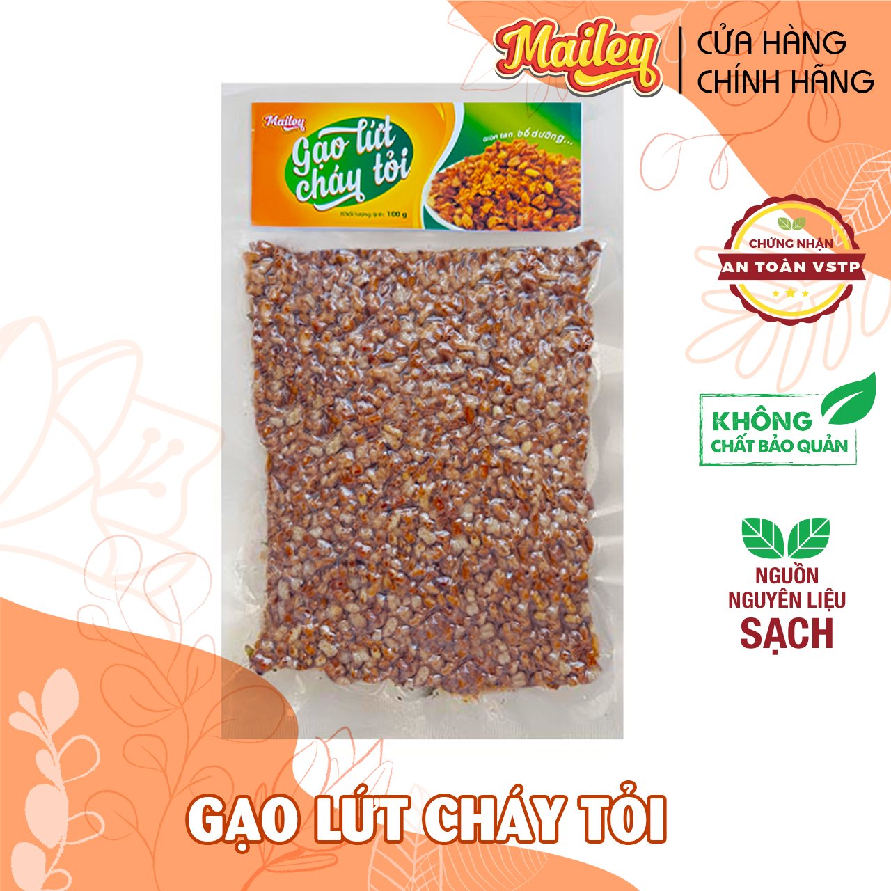 Hình ảnh Gạo lứt cháy tỏi ăn liền MAILEY gói 100G