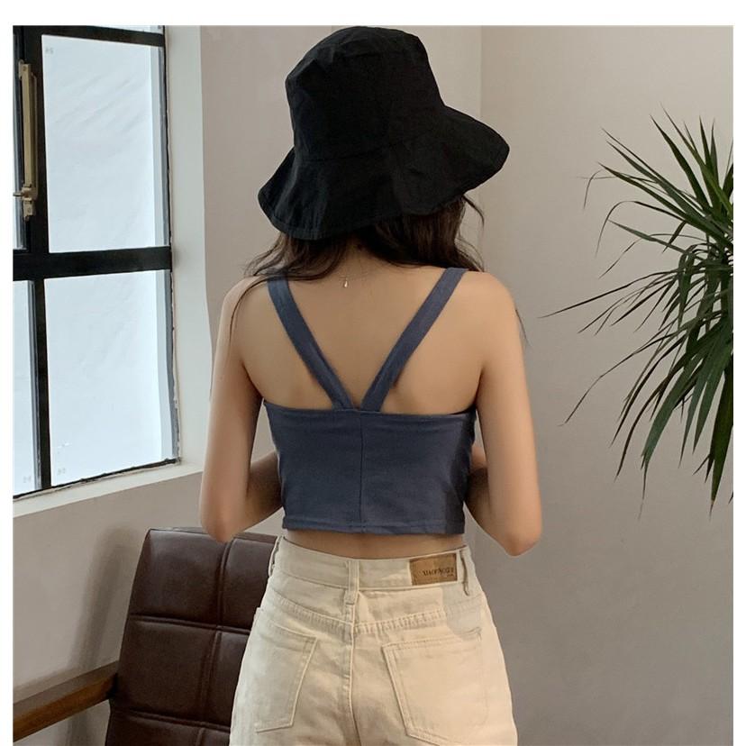 Áo croptop nữ chất cotton, áo ba lỗ hở lưng kiểu ôm, vải co giãn tốt