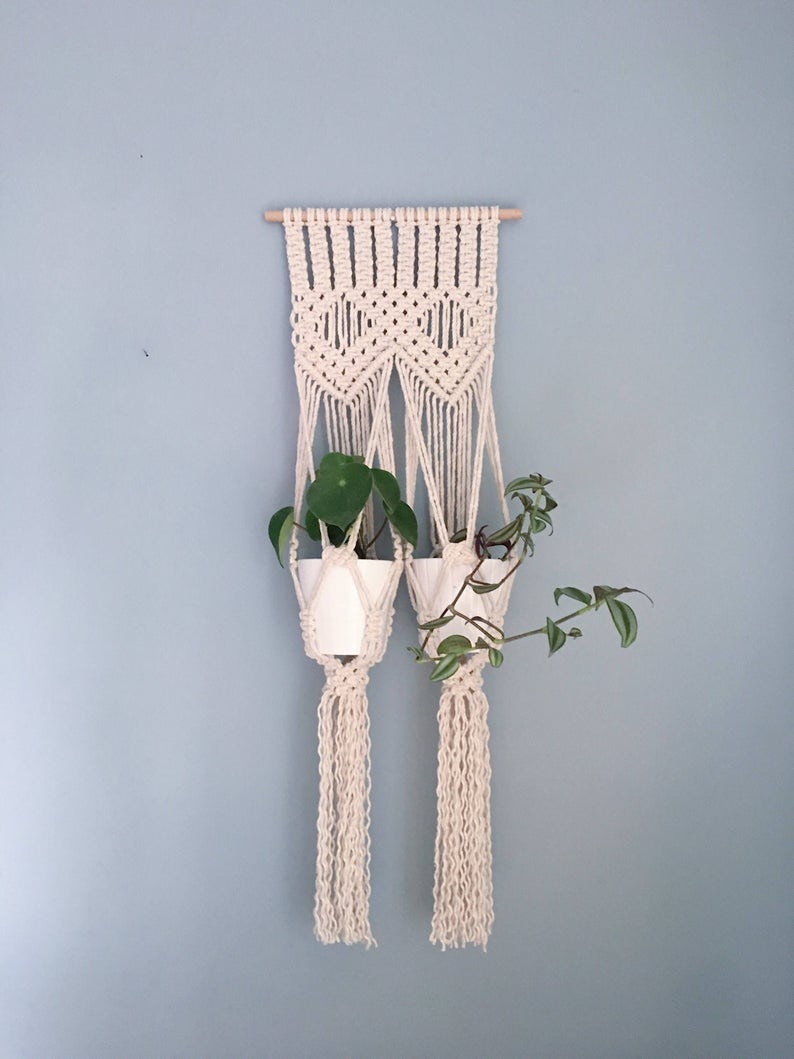 Giỏ Treo Hoa Cây Cảnh Trang Trí Treo Tường Macrame GH2D - Sản Phẩm Handmade Nghệ Thuật, Dùng Treo Tường Decor, Làm Quà Tặng, Trang Trí Phòng Khách, Phòng Ngủ