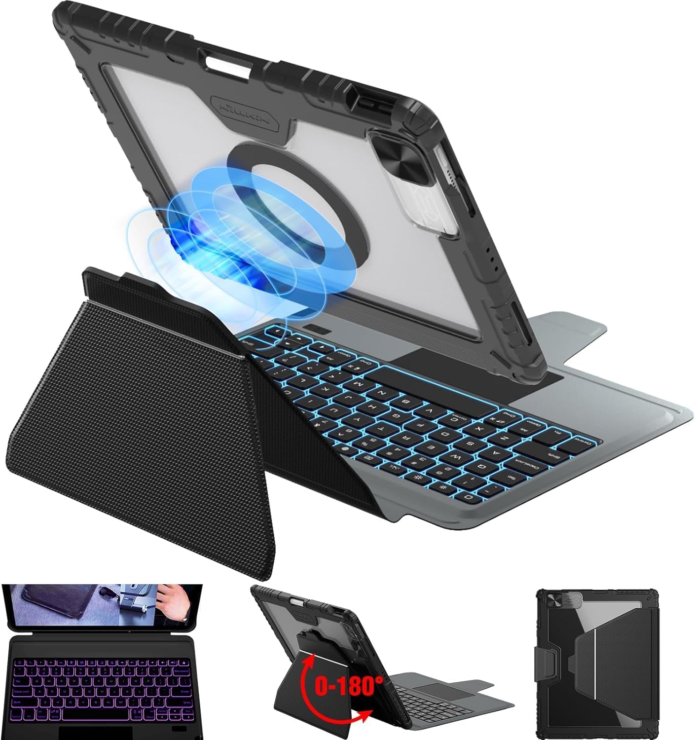 Bao Da Kèm Bàn Phím cho iPad Pro 11 inch &amp; iPad Pro 13 inch M4 2024 Nillkin Bumper Link Keyboard Case (Có Đèn Nền Backlit Keyboard) - Hàng Chính Hãng