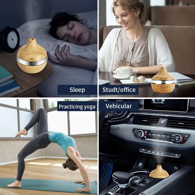 Máy Tạo Độ Ẩm Không Khí Điện Hương Thơm Tinh Dầu Khuếch Tán Hương Thơm Siêu Âm Thanh Máy Phun Sương Tạo Ẩm Vân Gỗ USB Mini Phun Sương Tạo Đèn LED