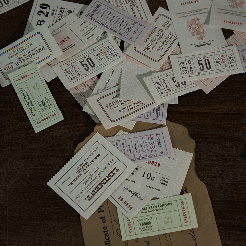 Mix 40 tờ ticket 8 mẫu dễ xé dùng để trang trí sổ tay theo phong cách cổ điển vintage junkjournal